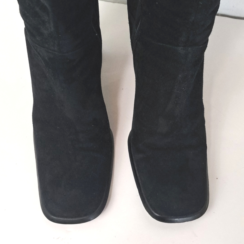 RARE VIA SPIGA Black Genuine Suede Leather Block Heel Square Toe Tall Boots - Picture 3 of 13